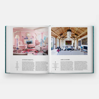 Sky blue cover of Phaidon Interiors: The Greatest Rooms of the Century book with elegant typography and interior design images