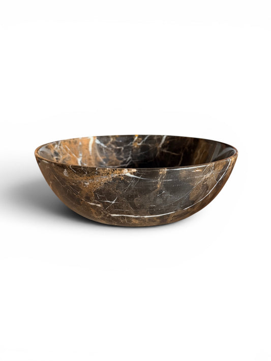Black marble Laurus bowl by The Vault Creative, showcasing a smooth, polished surface and elegant round shape.