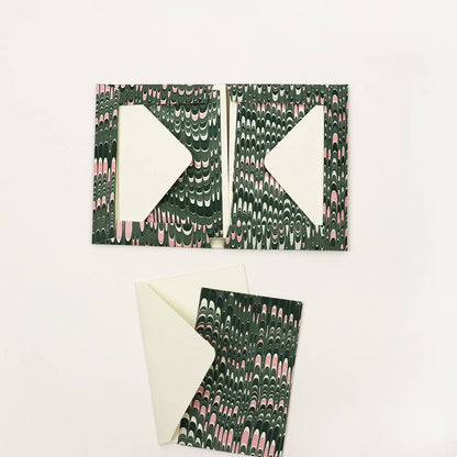Green hand-marbled greeting card set by Craft Boat featuring unique, artistic marbled designs on high-quality paper.