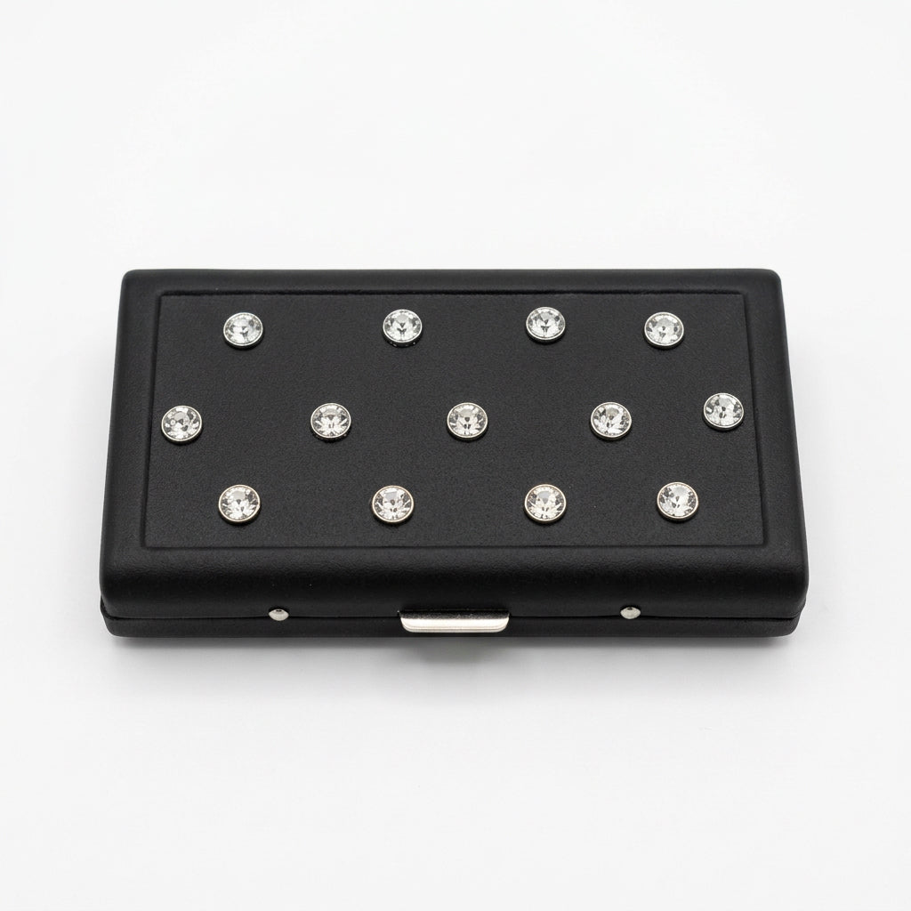 P.Grunsfeld Black Cigarette Case with Iridescent Oil Slick Gems