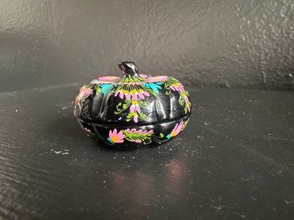 French Painted Jar by The Vault Creative featuring intricate painted designs and a vintage ceramic finish.