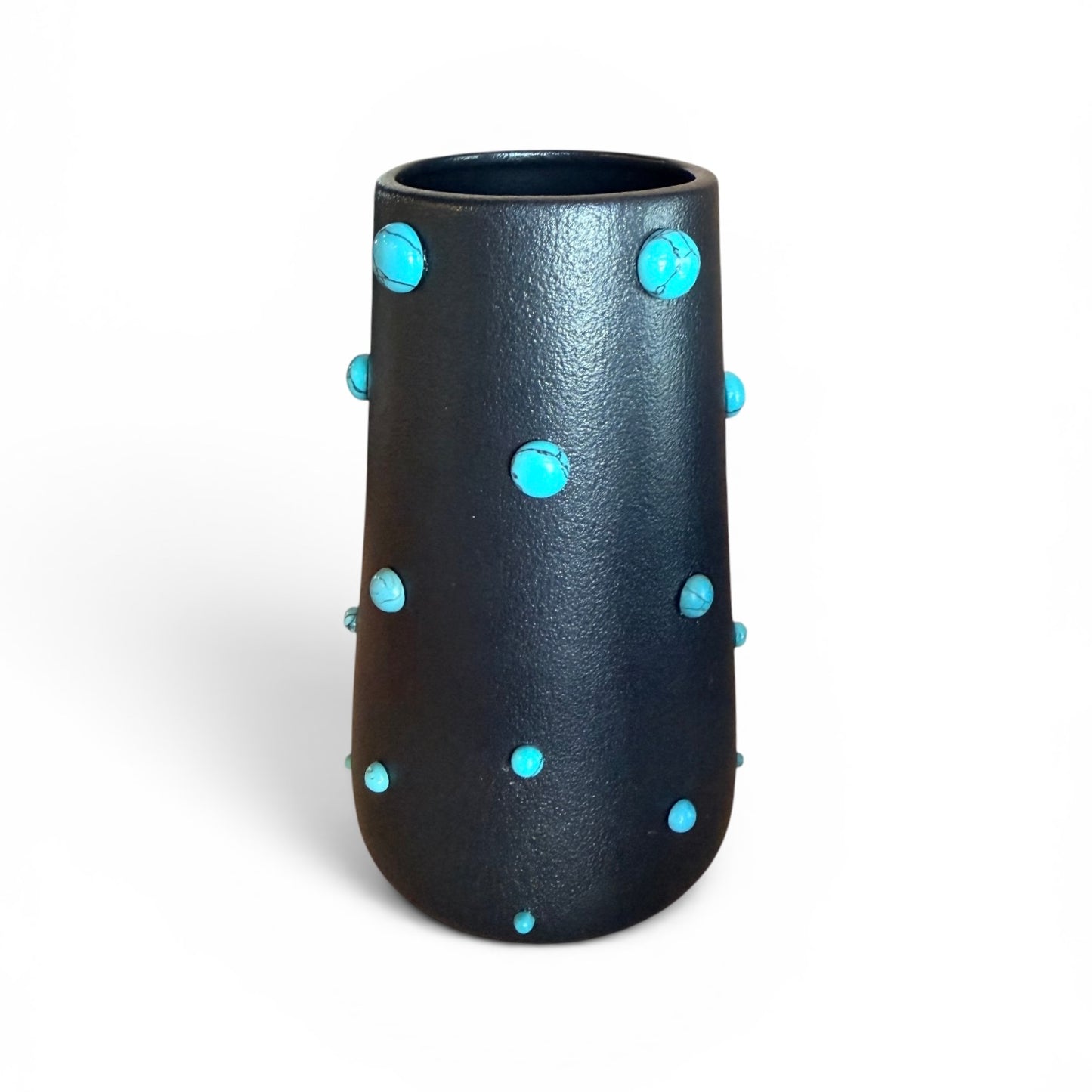 Turquoise Mixy Vase by P. Grunsfeld, 6-inch ceramic vase with vibrant turquoise glaze, designed by The Vault Creative.