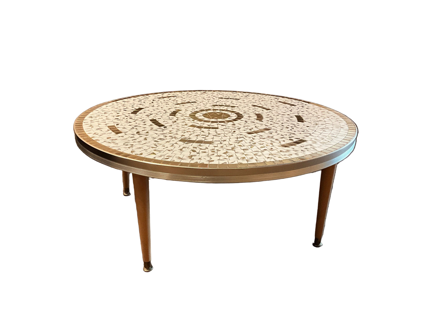Glam Gold Tiled Coffee Table by The Vault Creative featuring a shiny gold tiled surface and modern design.