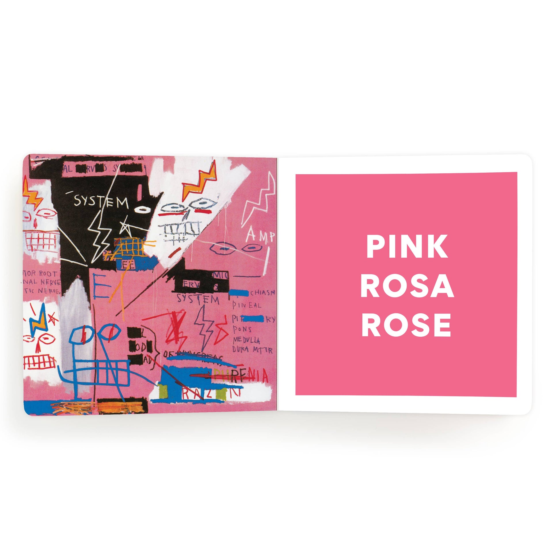 Close-up of the Basquiat Colors Board Book by Chronicle Books featuring vibrant artwork on the cover.