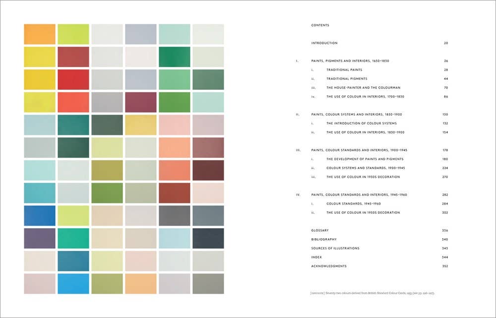Open book showing colorful pages of "Anatomy of Color" by W. W. Norton, with illustrations and text about the history of color.