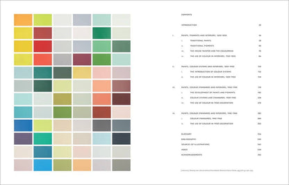 Open book showing colorful pages of "Anatomy of Color" by W. W. Norton, with illustrations and text about the history of color.