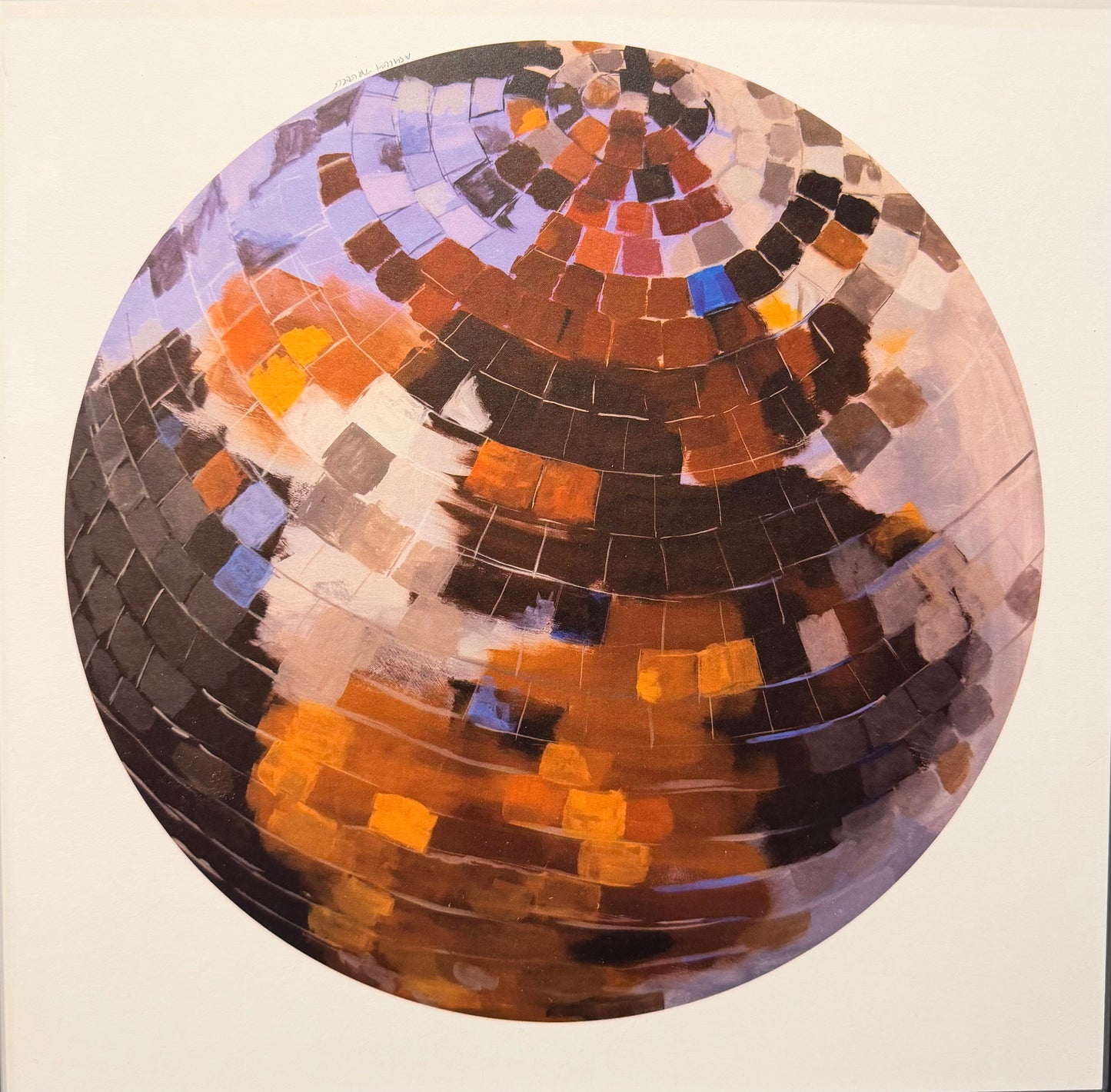 Hand painted disco ball print art by Stone Textile Studio featuring vibrant, colorful geometric designs on textured canvas.