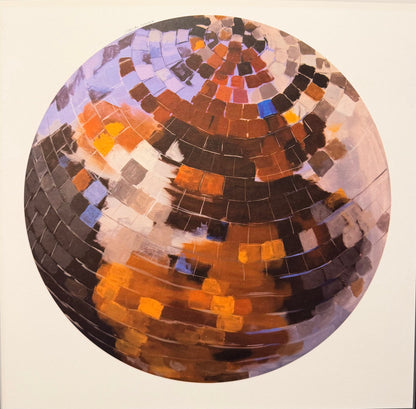 Hand painted disco ball print art by Stone Textile Studio featuring vibrant, colorful geometric designs on textured canvas.