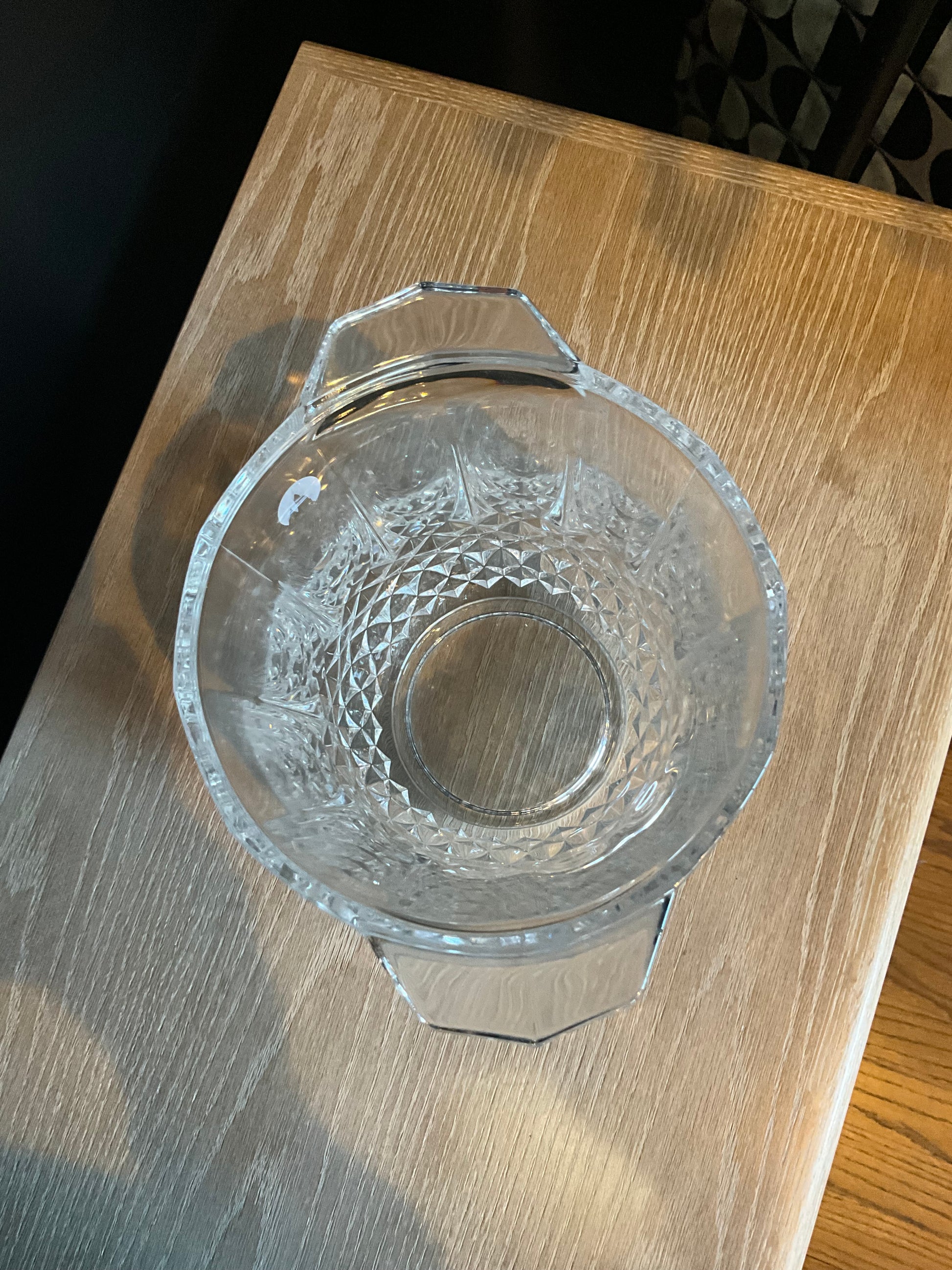 Cristal D'Arques Durand Longchamp champagne bucket with elegant crystal design and metallic handles, perfect for chilling bottles.