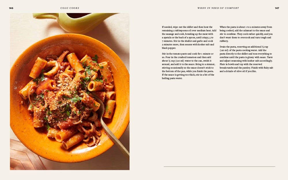 Cookbook cover for "Colu Cooks: Easy Fancy Food" by Abrams, featuring colorful food photography and stylish text.