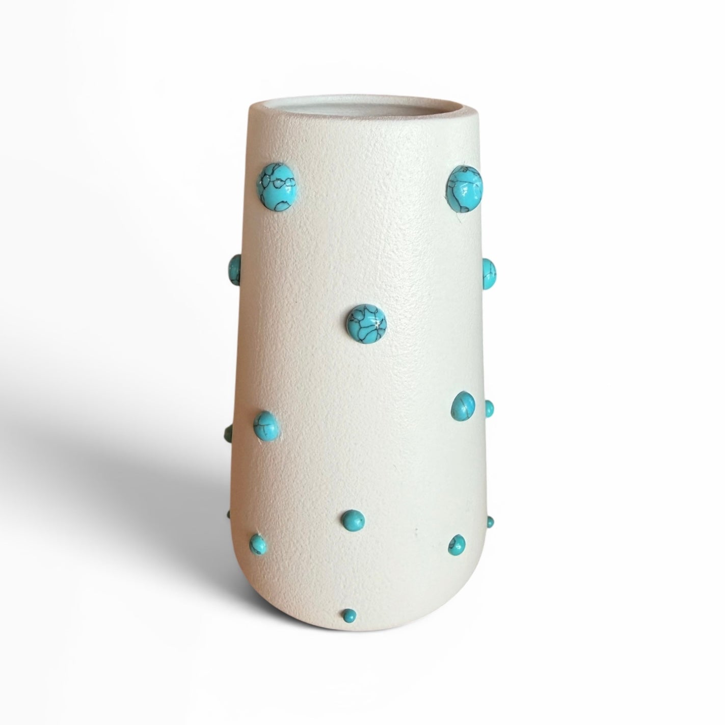 P. Grunsfeld 6-inch turquoise Mixy vase by The Vault Creative, featuring a vibrant ceramic design and smooth finish.