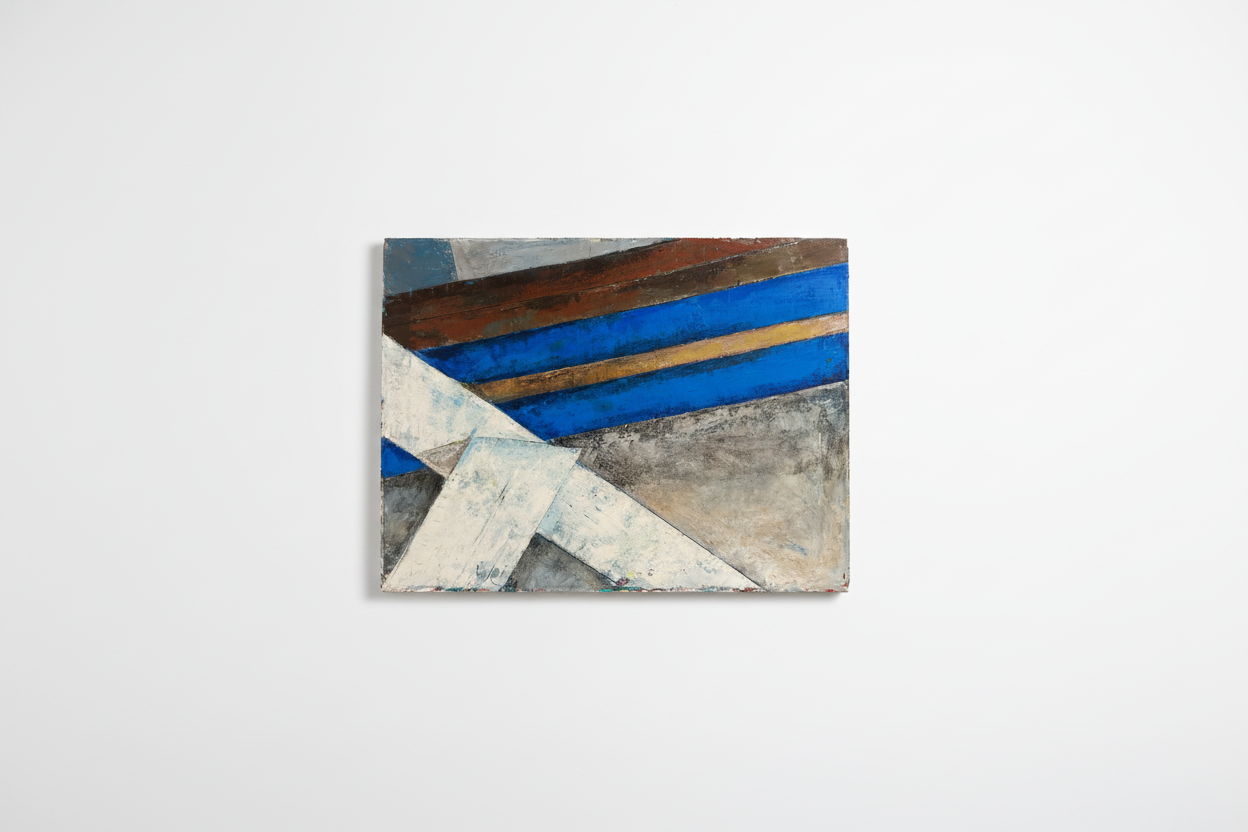 Blue stripe abstract art by The Vault Creative featuring bold blue and white brushstrokes on canvas.