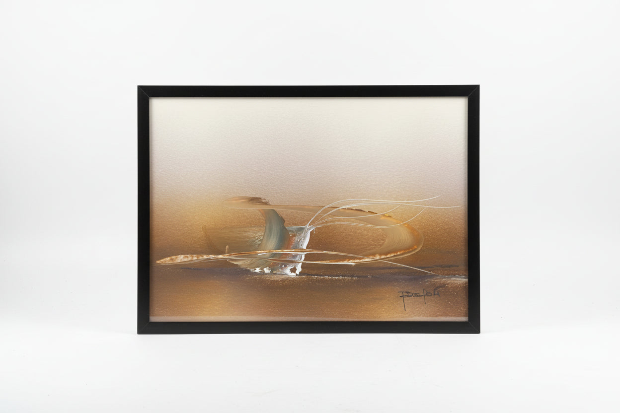 Vintage framed Miami art print by Stone Textile Studio featuring a brown-toned cityscape scene.