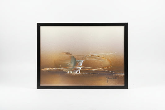 Vintage framed Miami art print by Stone Textile Studio featuring a brown-toned cityscape scene.
