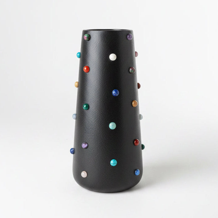 8-inch multi-stone vase by The Vault Creative featuring a textured, multicolored design perfect for home decor accents.