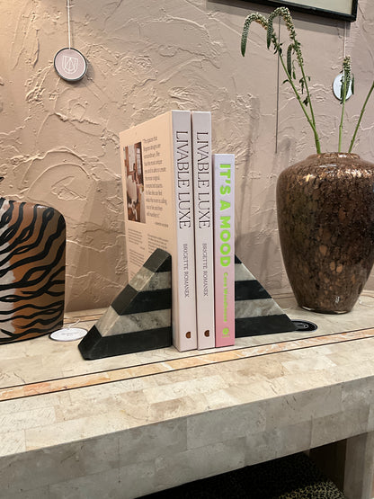 Vintage stone stripe bookends by The Vault Creative with a classic striped pattern and sturdy design for holding books upright.