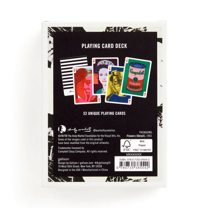 Warhol Pop Art playing card deck by Chronicle Books, featuring colorful Andy Warhol-inspired designs on standard playing cards.