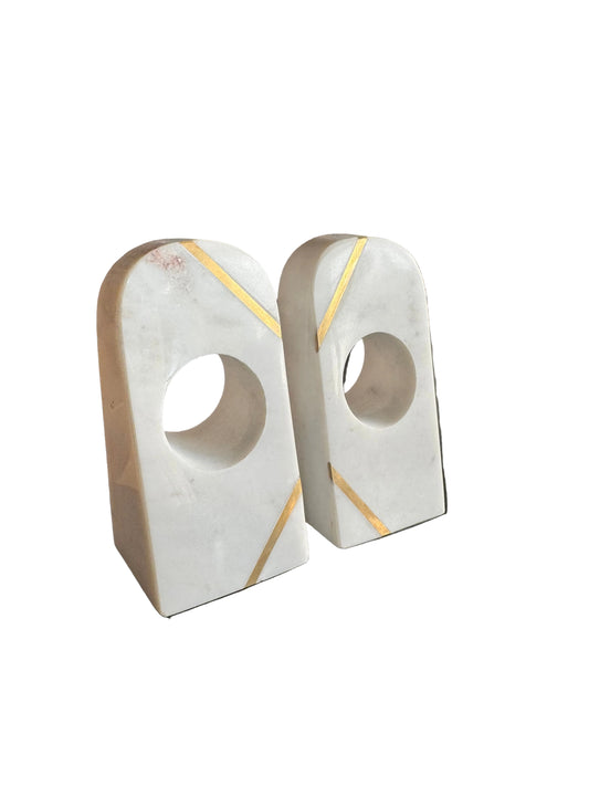 Marble & Brass Inlay Sculptural Bookends - Pair