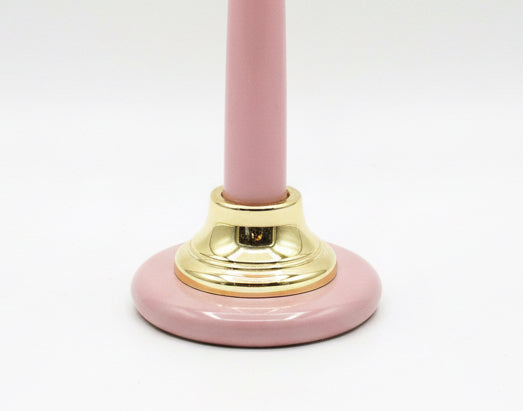 Vintage enamel lamp with scalloped shade by The Vault Creative, featuring a colorful enamel finish and decorative design.