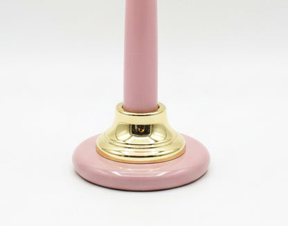 Vintage enamel lamp with scalloped shade by The Vault Creative, featuring a colorful enamel finish and decorative design.