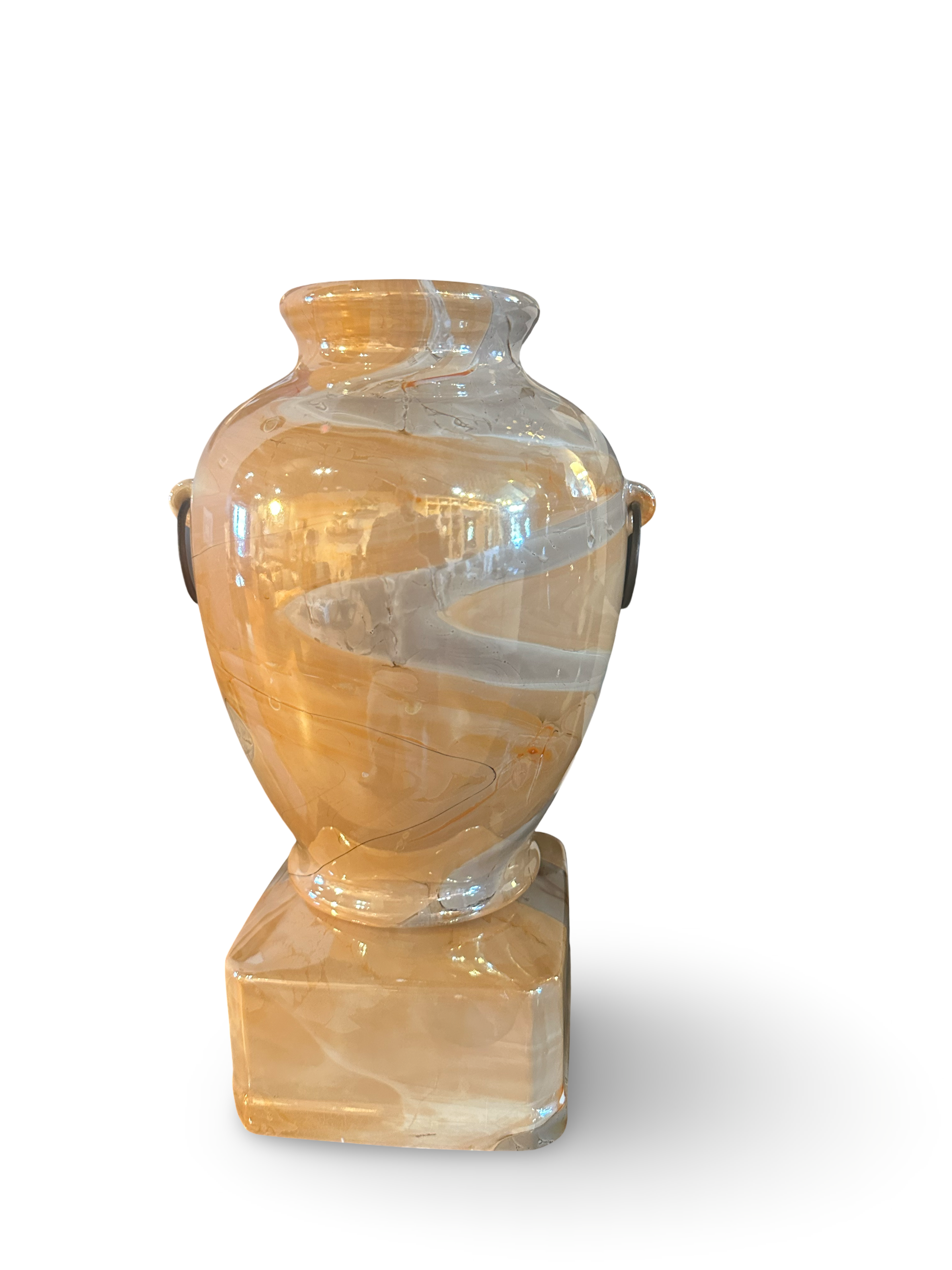 Hand-painted ceramic amphora vase by The Vault Creative featuring colorful, intricate designs and a classic shape.