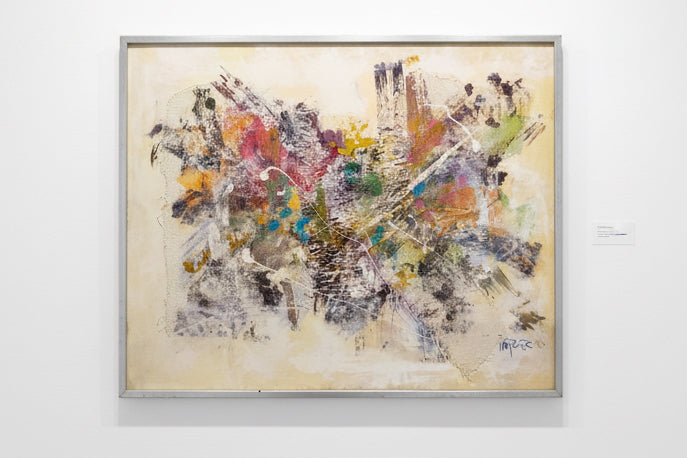 Abstract vintage painting by The Vault Creative featuring bold colors and textured brushstrokes on canvas.