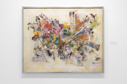 Abstract vintage painting by The Vault Creative featuring bold colors and textured brushstrokes on canvas.