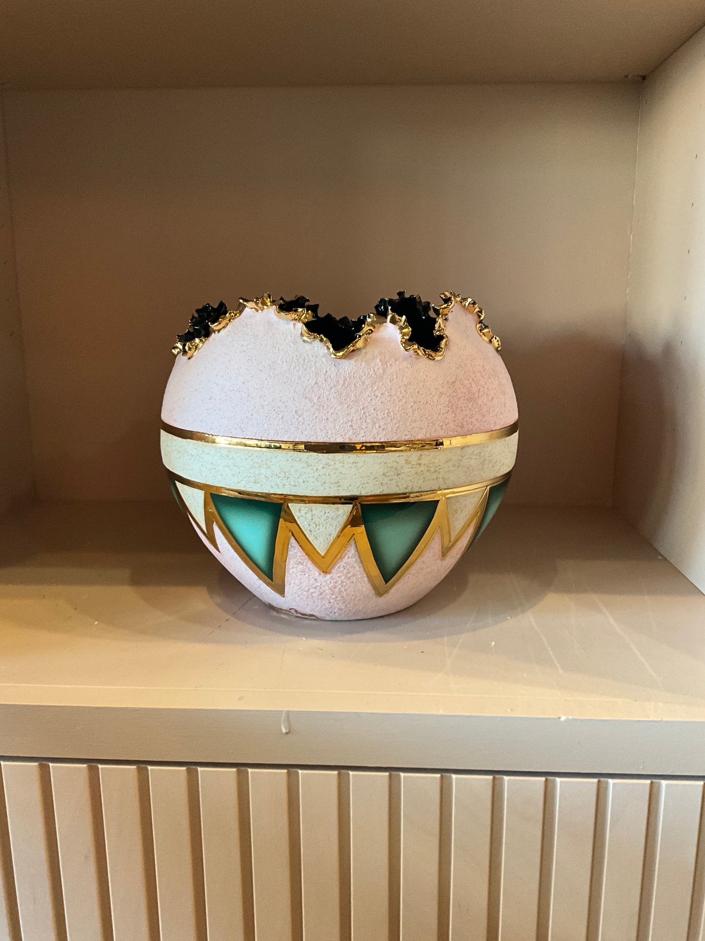Sharon Penn 22k gold and pink ceramic vase by The Vault Creative, featuring a sleek, modern vessel design.