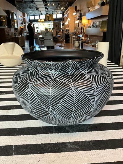 Colorful palm painted bowl by The Vault Creative, showcasing vibrant hand-painted botanical design on ceramic surface.