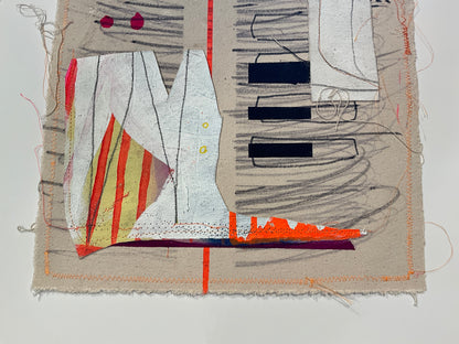 Abstract signed mixed media artwork by Elizabeth featuring bold colors and textured brushstrokes on canvas.