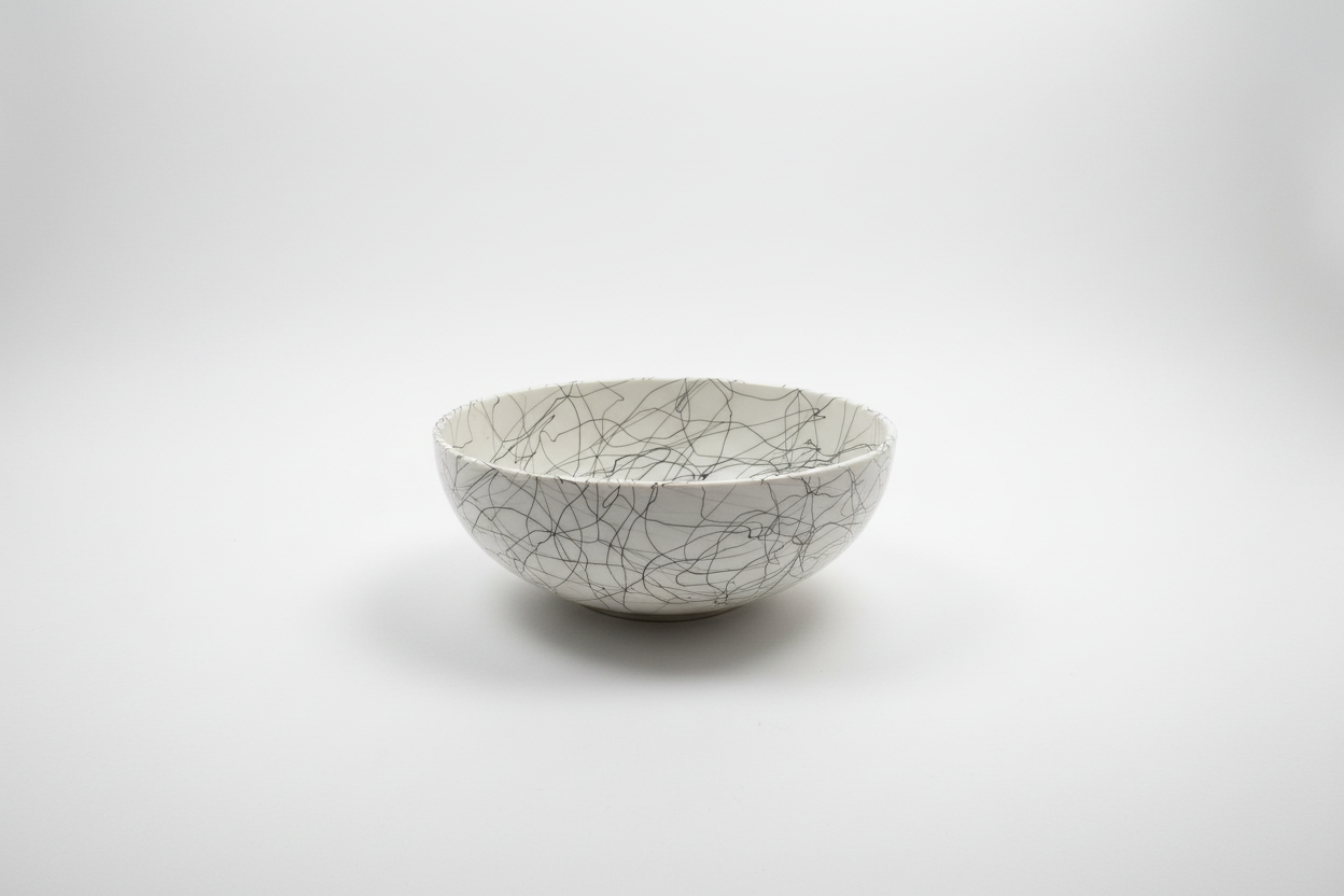 Vintage McM bowl by Stone Textile Studio, showcasing intricate patterns and rustic ceramic design.