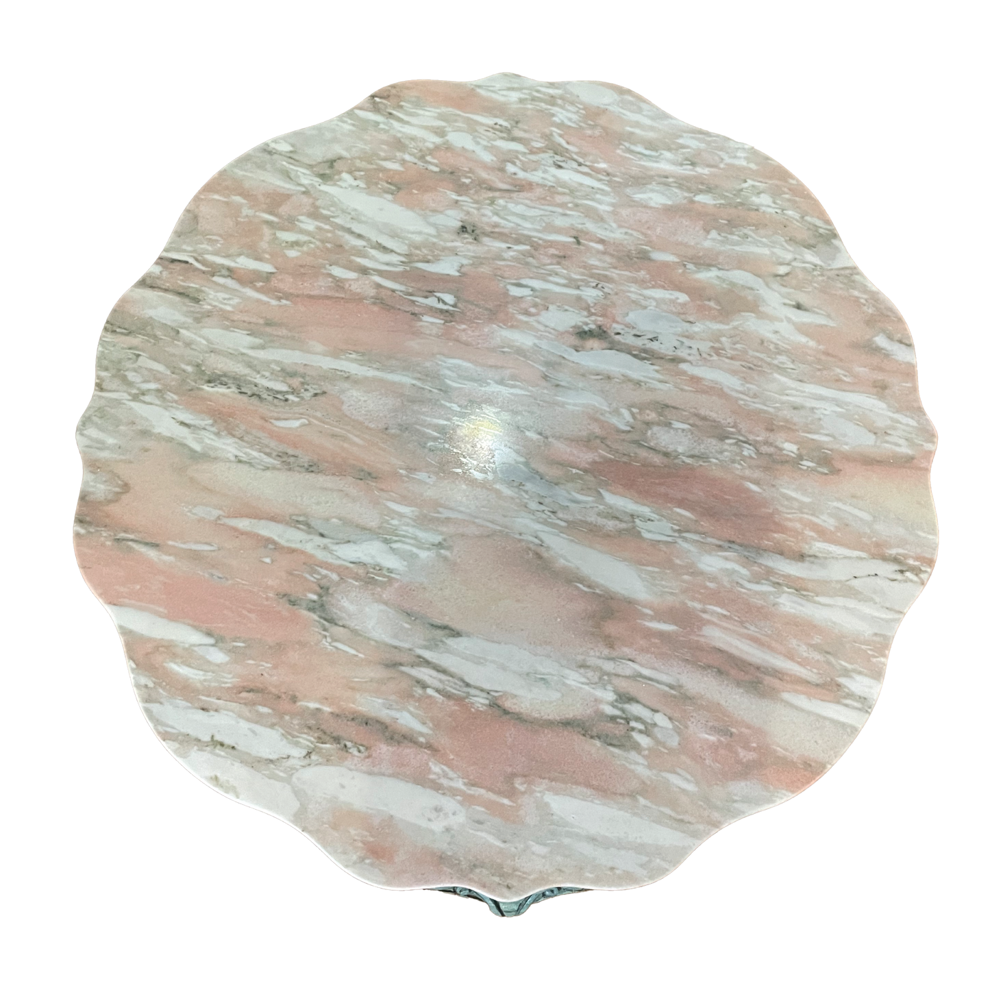 Pink marble coffee table by Ozmun Home with sleek round surface and modern design, perfect for contemporary living rooms.