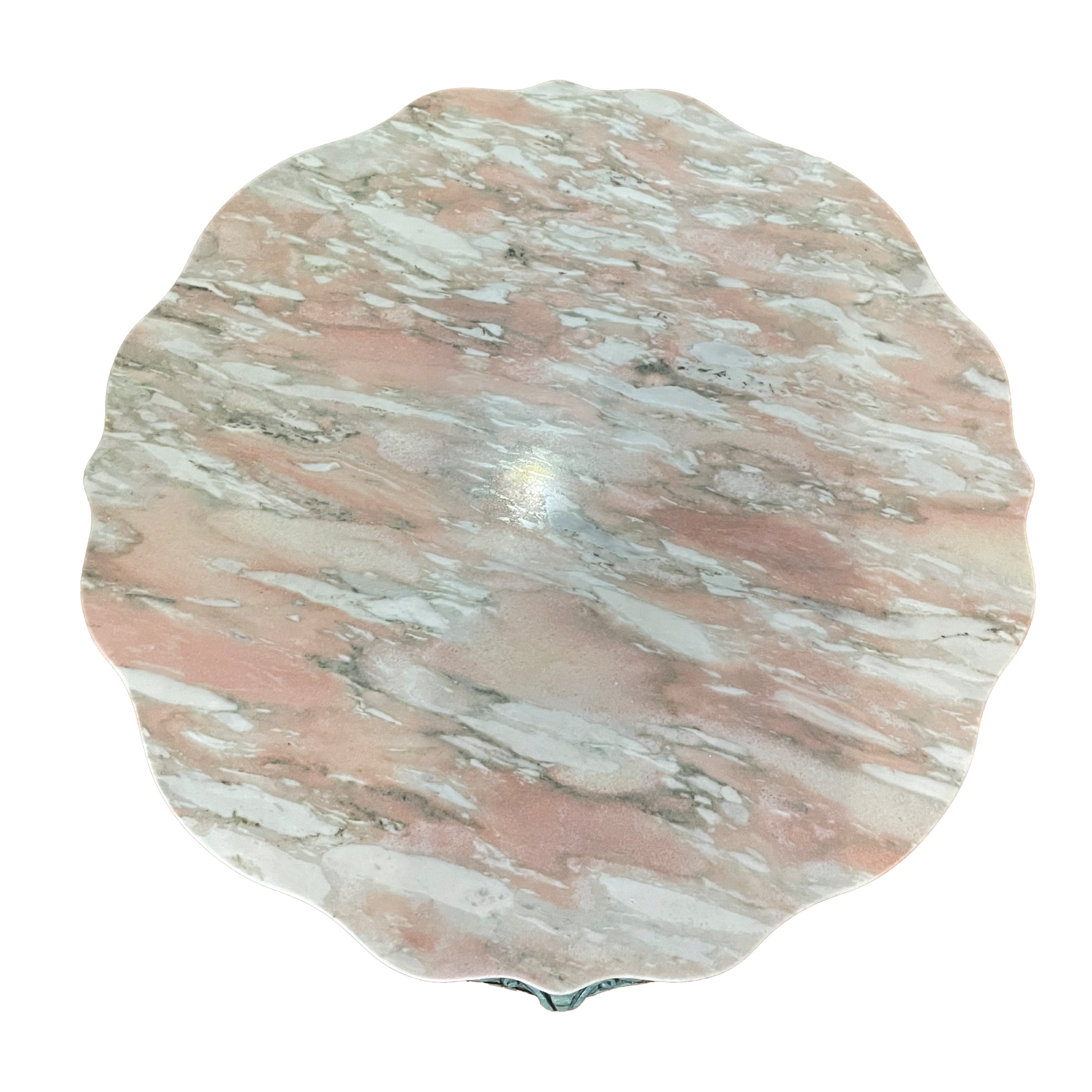 Pink marble coffee table by Ozmun Home with sleek round surface and modern design, perfect for contemporary living rooms.
