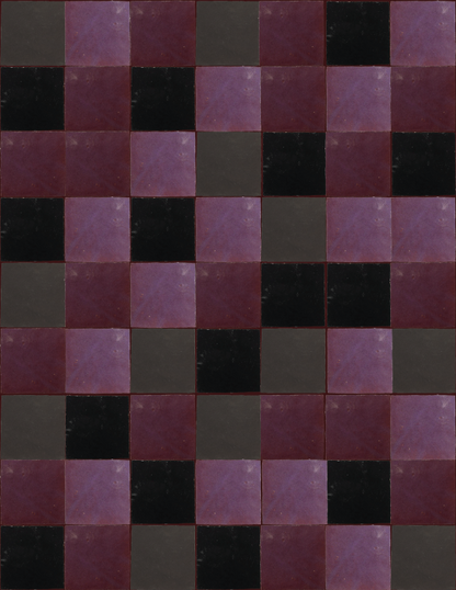 Dark purple tile from The Vault Creative displayed in an artboard, showcasing its rich, deep color and textured surface.