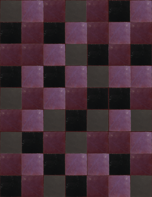 Dark purple tile from The Vault Creative displayed in an artboard, showcasing its rich, deep color and textured surface.