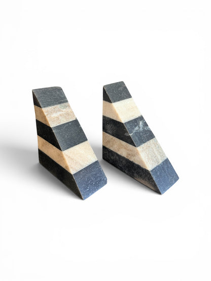 Vintage stone stripe bookends by The Vault Creative, featuring classic textured design and sturdy base for supporting books.