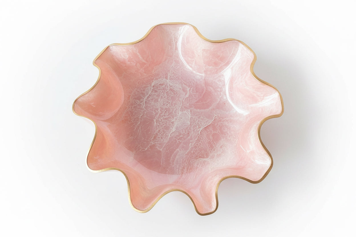 Big pink gemstone resin bowl by The Vault Creative, featuring a glossy pink finish and decorative gemstone design.