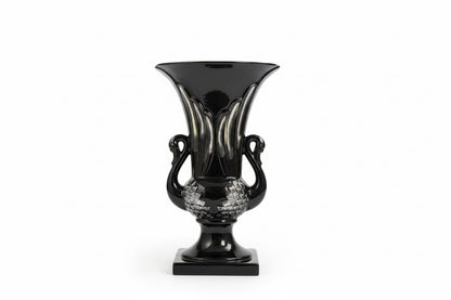 Vintage black amphora vase by The Vault Creative, featuring a classic ceramic design with narrow neck and wide base.