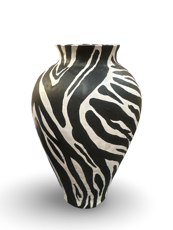 ARH Zebra Vase by The Vault Creative featuring a black and white zebra pattern ceramic flower vase.