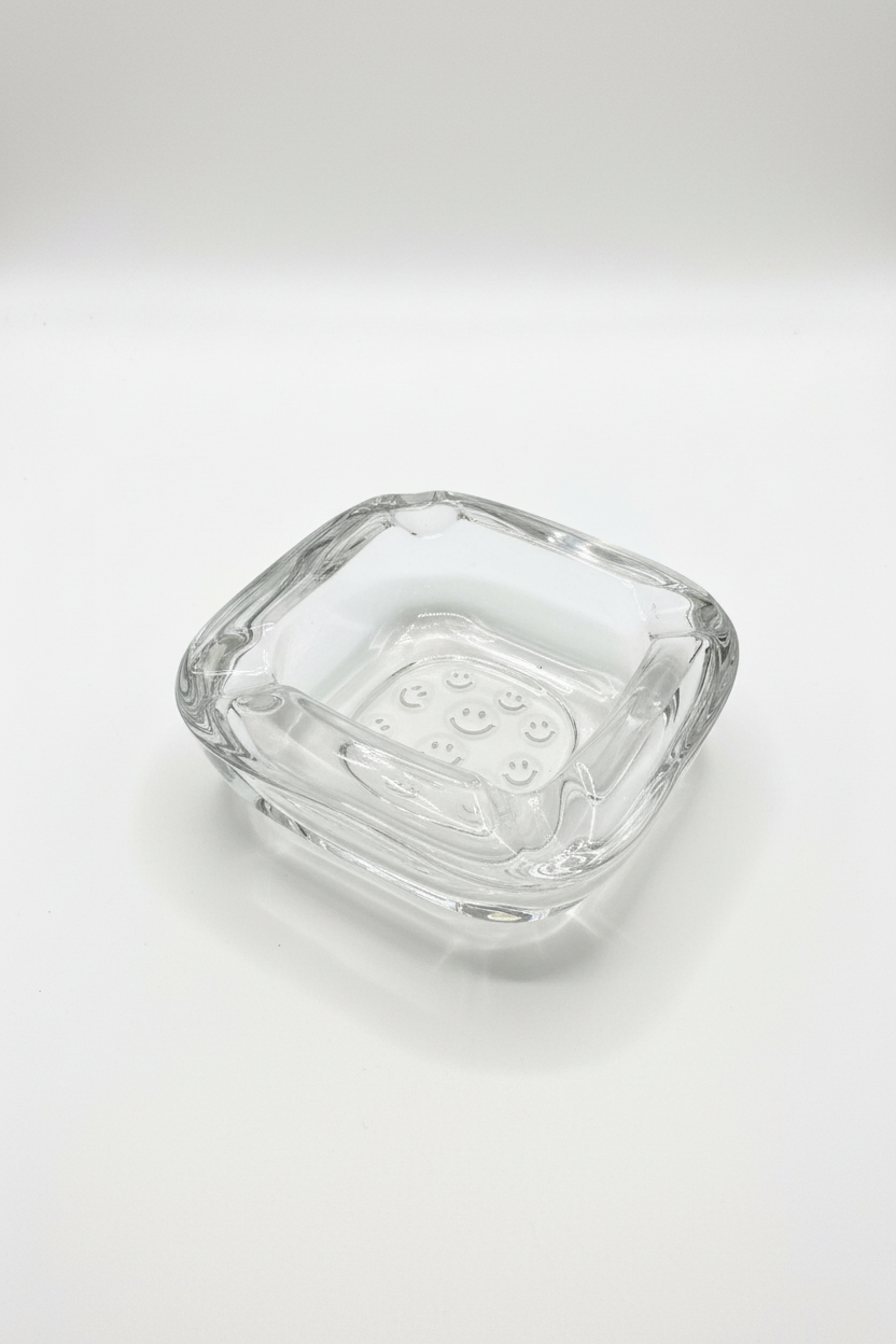 Vintage crystal mod ashtray by The Vault Creative featuring a sleek, geometric design and clear crystal glass finish.