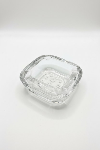 Vintage crystal mod ashtray by The Vault Creative featuring a sleek, geometric design and clear crystal glass finish.
