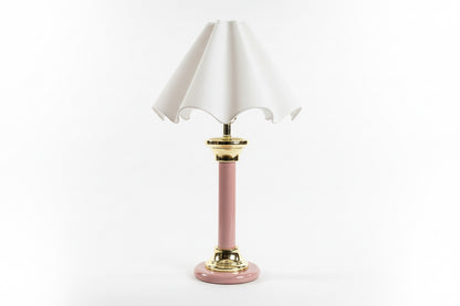 Vintage enamel lamp with scalloped shade by The Vault Creative, featuring a classic design and intricate detailing.