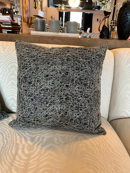 Silver and black metallic pillow by The Vault Creative with plush fabric and stylish design.