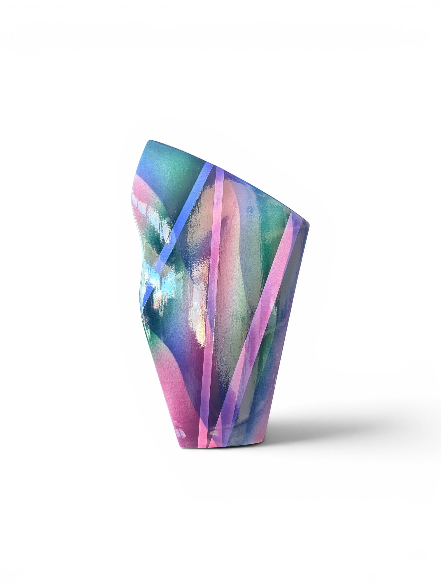 Post Mod Jewel Tone Vessel by The Vault Creative featuring a vibrant, colorful ceramic design with a smooth, rounded shape.