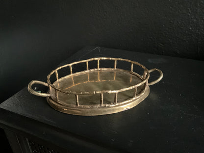 Mini brass tray by The Vault Creative, featuring a polished, rectangular design with raised edges on a white background.