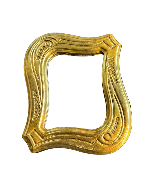 Small golden Rococo style mirror with ornate frame, decorative carvings, and vintage design from The Vault Creative.