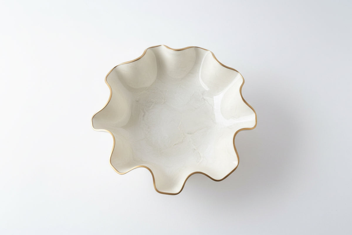Big cream gemstone resin bowl by The Vault Creative, showcasing a smooth, rounded design with a glossy finish.