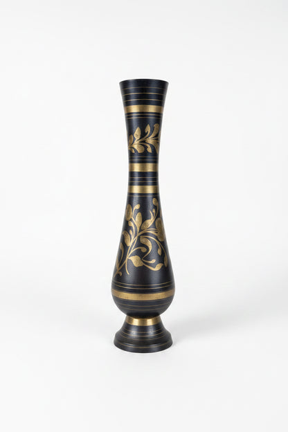 Vintage brass floral vase with intricate floral patterns, crafted by The Vault Creative, showcasing a classic and elegant design.