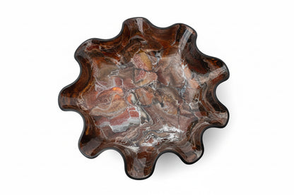 Big brown gemstone resin bowl by The Vault Creative, showcasing a smooth, polished surface and intricate gemstone-inspired design.
