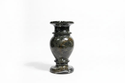 Vintage black marble vase by Stone Textile Studio with smooth, polished surface and classic cylindrical shape.